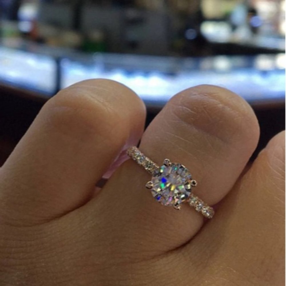 Ring Solitaire Diamond Oval Cut Pave Band RA10